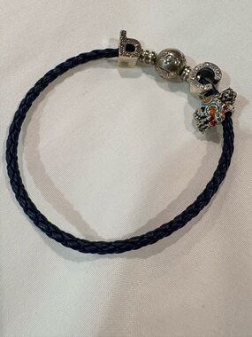 Pandora navy blue rope cord charm bracelet 3 charms 1 disney charm Coco